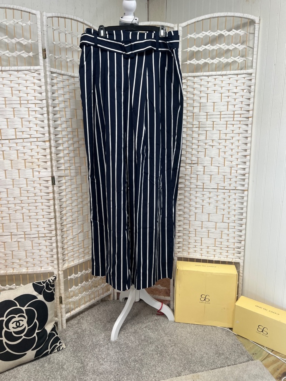 Veronica Beard Navy and White Vertical Stripe Wide Leg Pants Maliyah pant